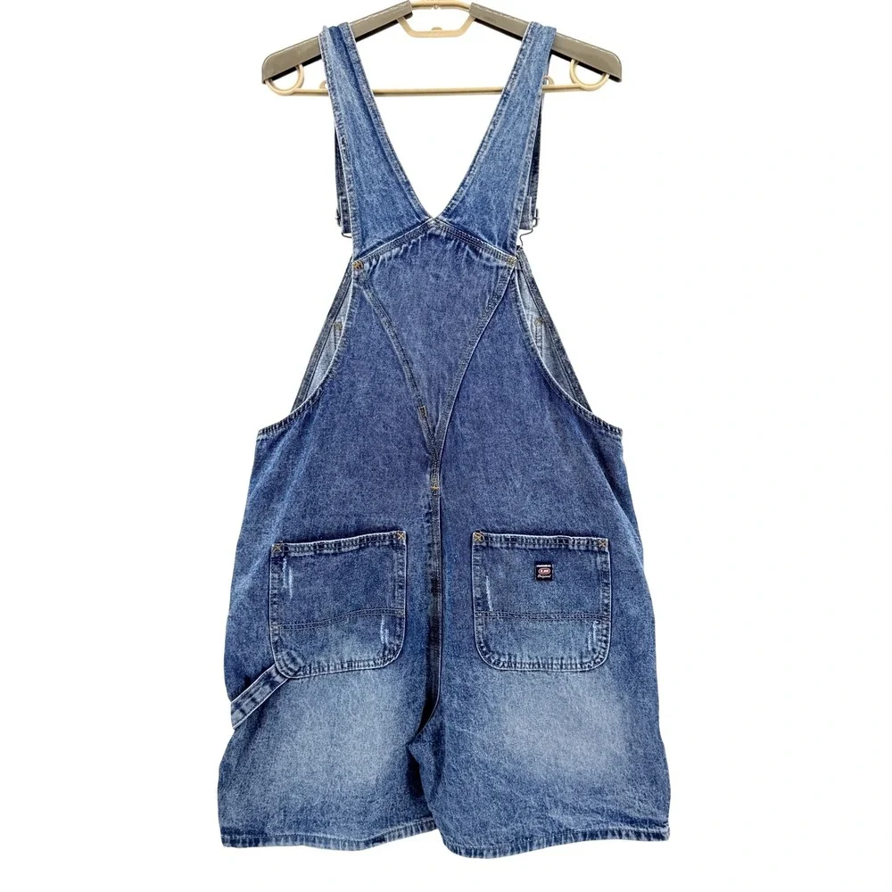 Unionbay Denim Shortalls Women Large Blue NEW Distressed Retro Utility J1L9150 - Picture 4 of 16